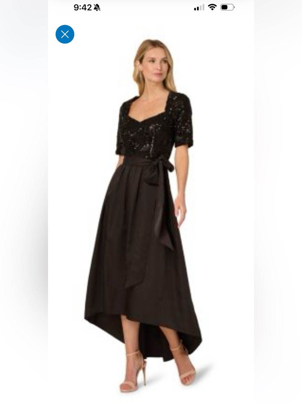 Black Sequin Bodice High-Low Evening Dress
